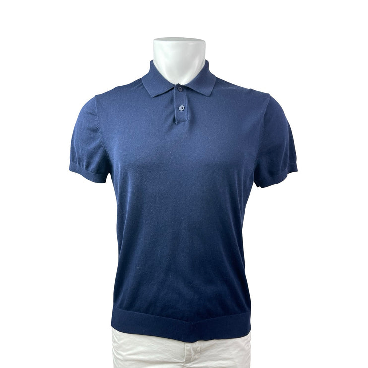 Zara Men's Navy Blue Short Sleeve Golf Collar Casual Basic Polo Shirt Top Size L
