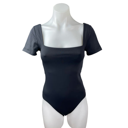 Aritzia Babaton Black Short Sleeve Square Neck Thong T Shirt Tee Bodysuit Top M