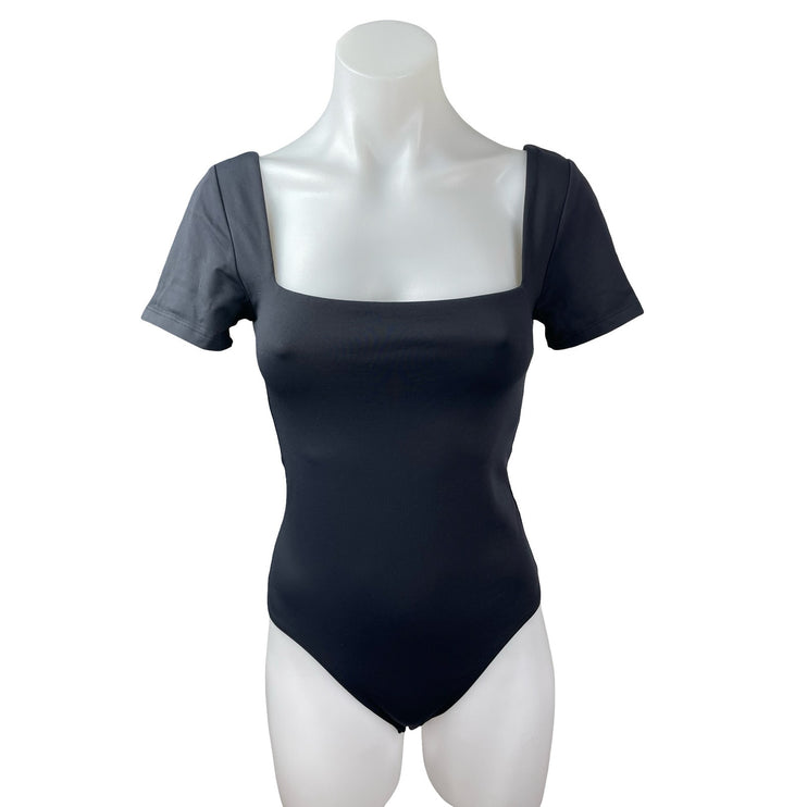 Aritzia Babaton Black Short Sleeve Square Neck Thong T Shirt Tee Bodysuit Top M