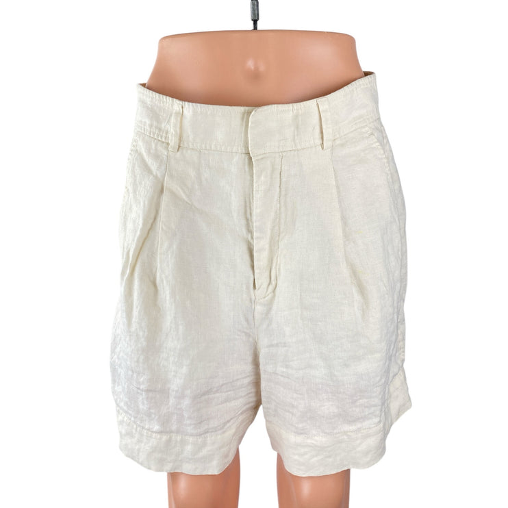 Everlane 100% Linen Women's White High Rise Pleated Relaxed Bermuda Mom Shorts 8
