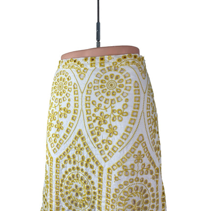 Minkpink Krista Women's Yellow Eyelet Embroidery Ruffled Midi A-Line Skirt Sz S