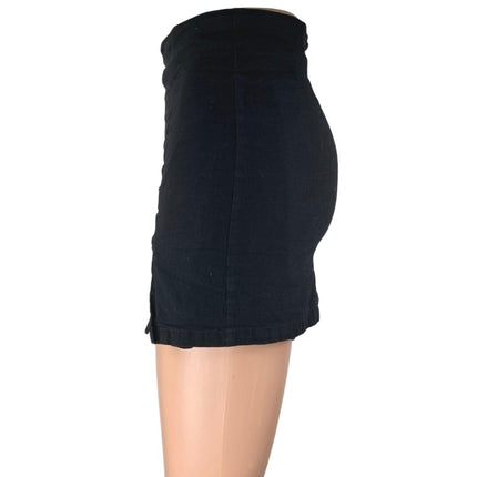 Hello Molly Black Linen Slit Zipper Casual Mini Straight Pencil Skirt Size 6