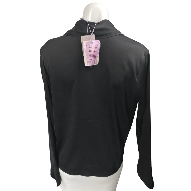 NEW Savage x Fenty Black Silky Satin Long Sleeve Collared Shirt Jacket Top Sz S