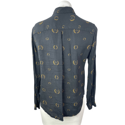 Osklen Women's Black Printed Long Sleeve Button Down Blouse Shirt Top Size M