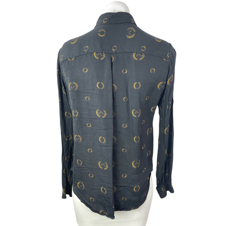 Osklen Women's Black Printed Long Sleeve Button Down Blouse Shirt Top Size M