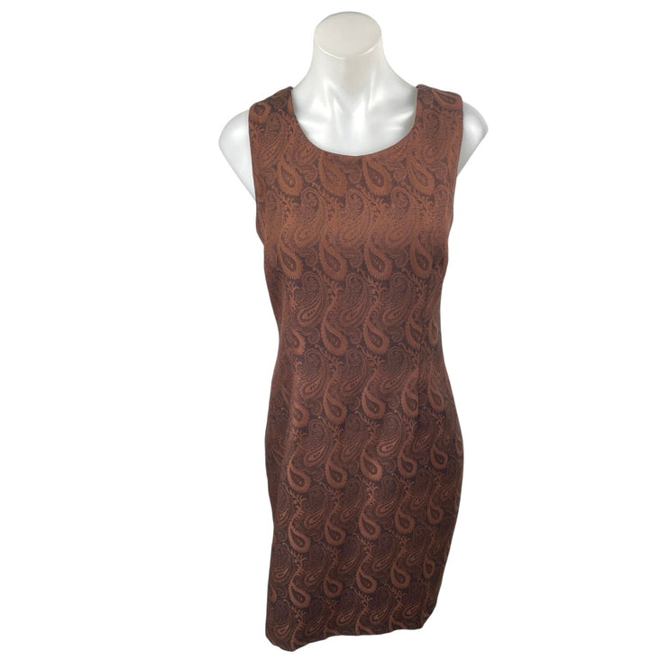 Studio I Womens Brown Jacquard Paisley Sleeveless Mini Pencil Sheath Dress Sz 12