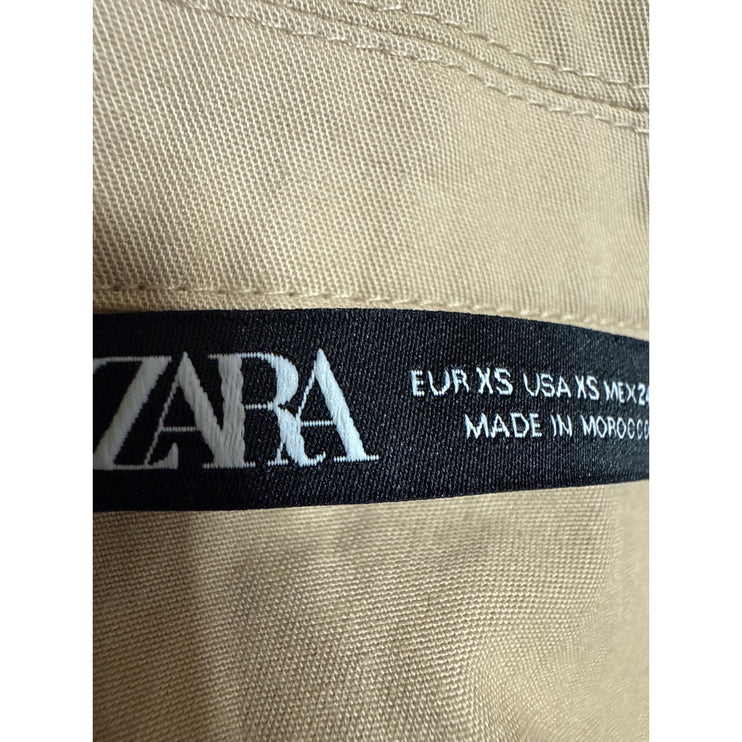 Zara Brown Blue Colorblock Long Sleeve Button Down Crop Shirt Jacket Top Size XS