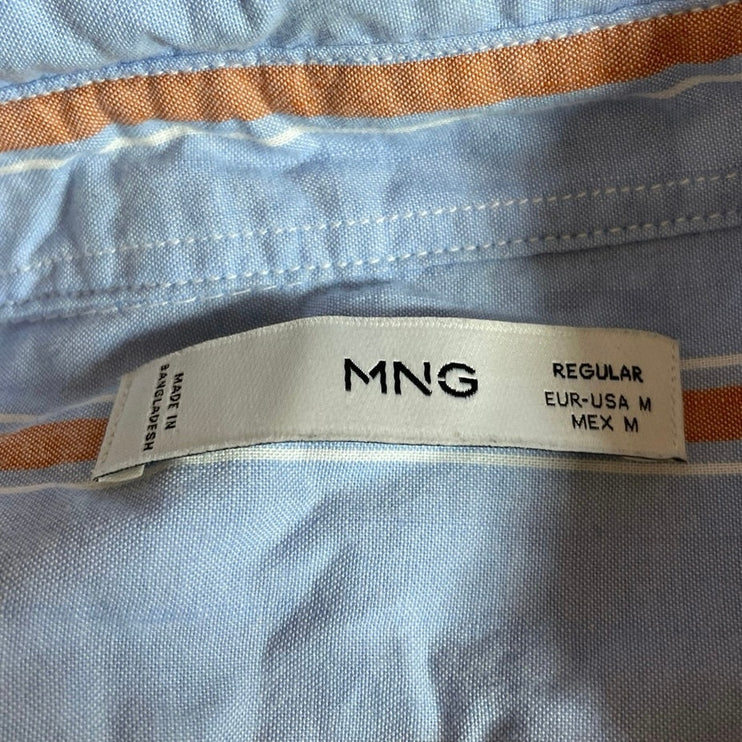 MNG Mango Men's Blue Striped Short Sleeve Casual Button Down Shirt Top Size M