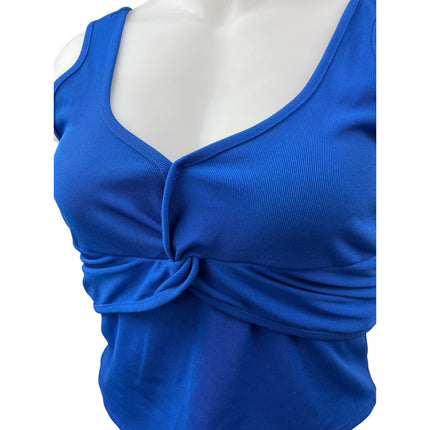 NEW BCBGeneration Womens Blue Knot Twist Front Sleeveless V Neck Crop Tank Top L
