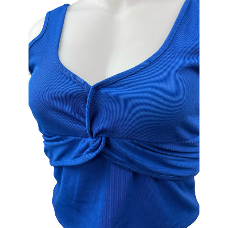 NEW BCBGeneration Womens Blue Knot Twist Front Sleeveless V Neck Crop Tank Top L