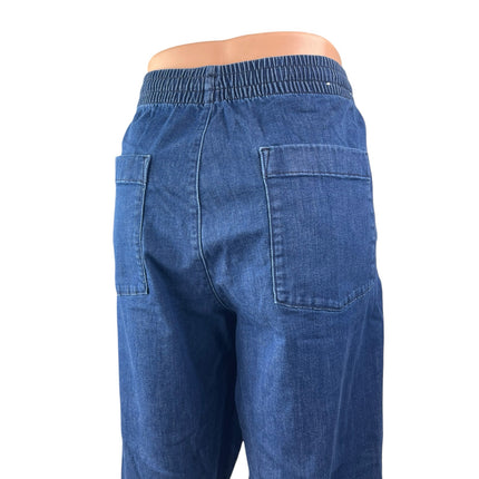 Uniqlo Women's Blue Pull On High Waisted Baggy Straight Leg Denim Jeans Size L