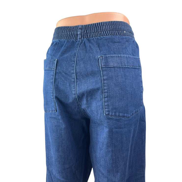 Uniqlo Women's Blue Pull On High Waisted Baggy Straight Leg Denim Jeans Size L