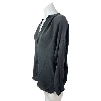 Vince 100% Silk Women's Black Ruched Deep V Neck Long Sleeve Tunic Blouse Top XS