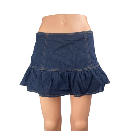 NEW Cider Womens Blue Mid Rise Ruffle Frill Mini A-Line Denim Jeans Skirt Size S