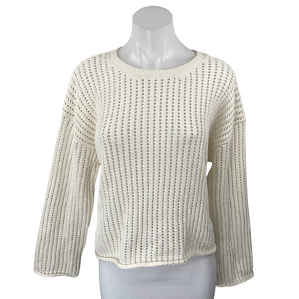 Zara Cream Long Sleeve Open Knit Relaxed Fit Sweatshirt Sweater Top Size M