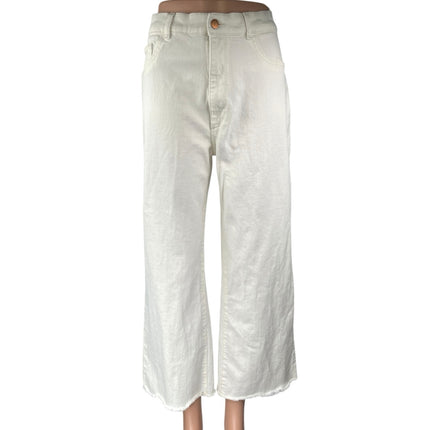 DL1961 Women's White High Waisted Raw Hem Cropped Wide Leg Denim Jeans Size 31