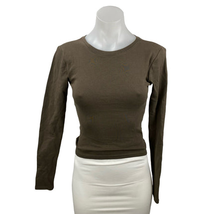 NEW Zara Women's Olive Green Open Back Knit Backless Long Sleeve Crop Top Size S