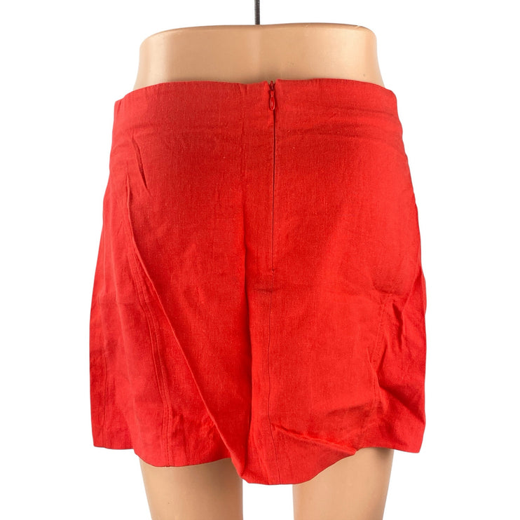 Zara Women's Bright Red High Waisted Zip Y2k Straight Pencil Mini Skirt Size M