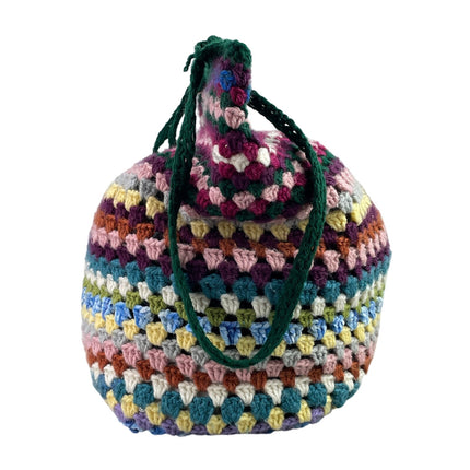 Women's Multicolor Colorful Crochet Knit Granny Striped Shoulder Tote Handbag OS