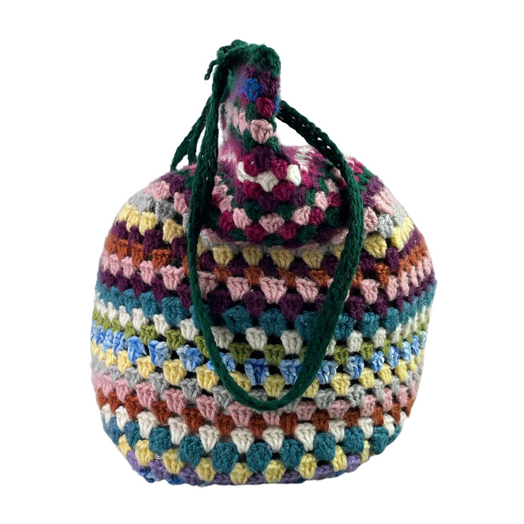 Women's Multicolor Colorful Crochet Knit Granny Striped Shoulder Tote Handbag OS