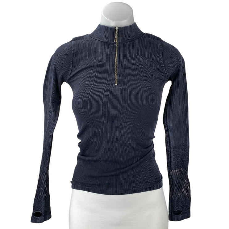 Free People Women's Black 1/4 Zip Long Sleeve High Neck Slim Sweater Top Size XS