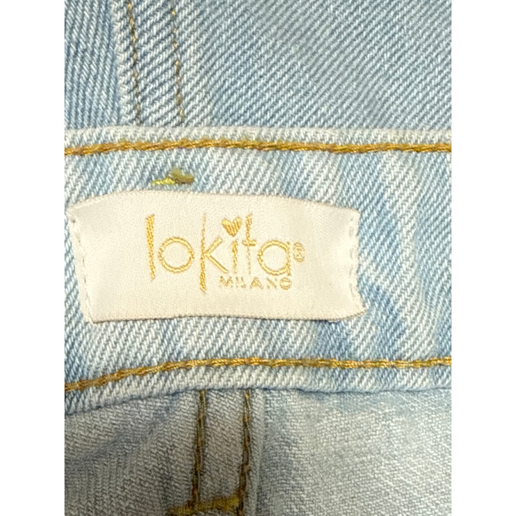 Lokita Milano Women Blue Light Wash Cuffed High Rise Wide Leg Denim Jeans Size S