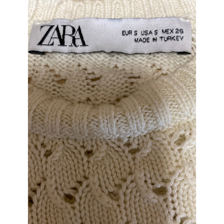 Zara Women's Cream Crochet Knit Sleeveless Cami Camisole Tank Crop Top Size S