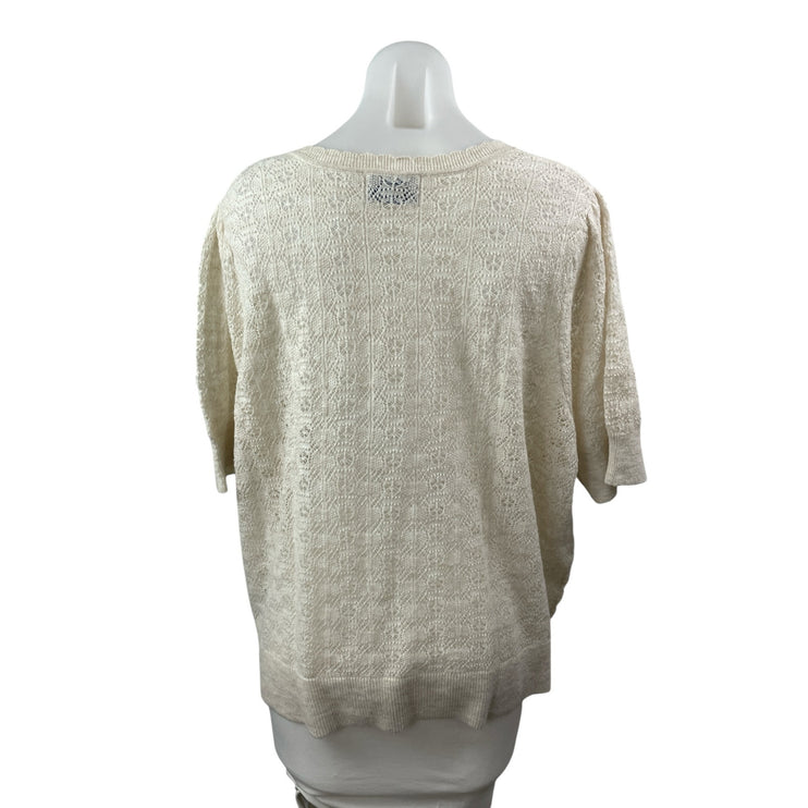 Old Navy Women's White Wool Knit Crochet Tie Short Sleeve Sweater Top Size 3X