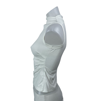 The Line By K Women's White Sleeveless Ruched Mock Neck Tank Crop Top Size XS