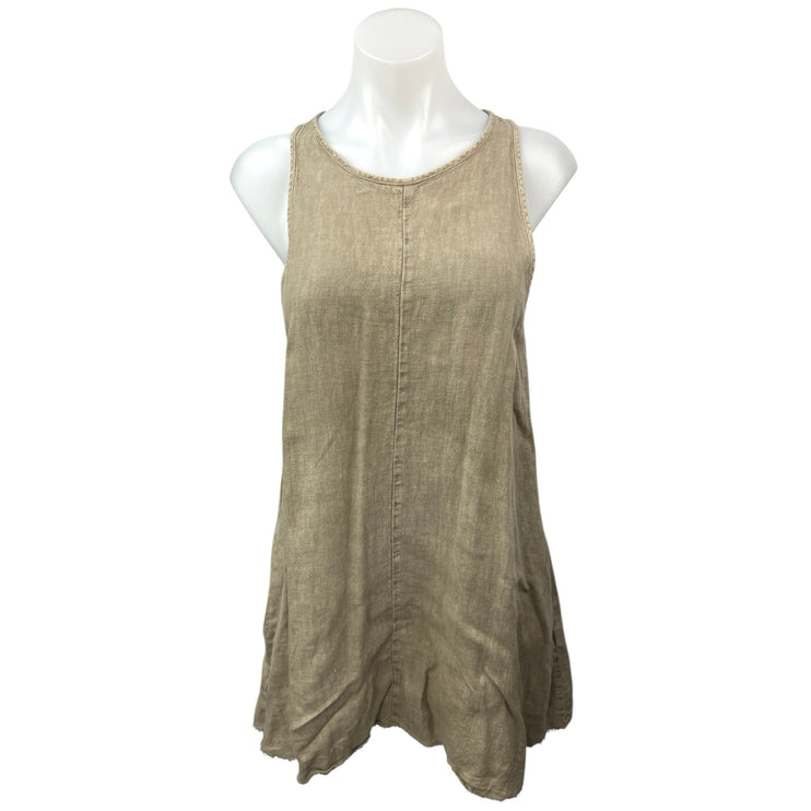 Zara Women's Beige Natural 100% Linen Sleeveless Casual Mini Shift Dress Size XS