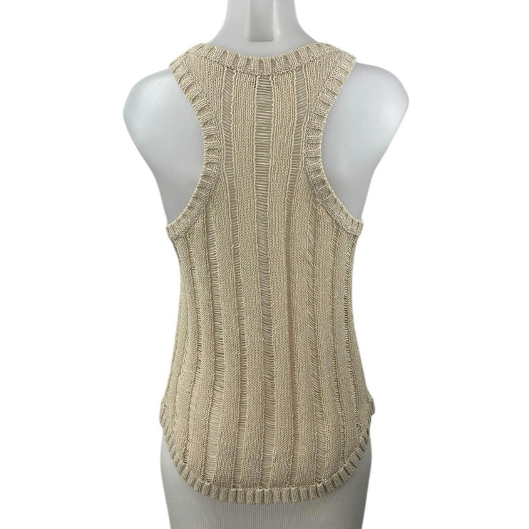 Club Monaco Beige Crochet Rib Open Knit Sleeveless Racerback Tank Top Size S