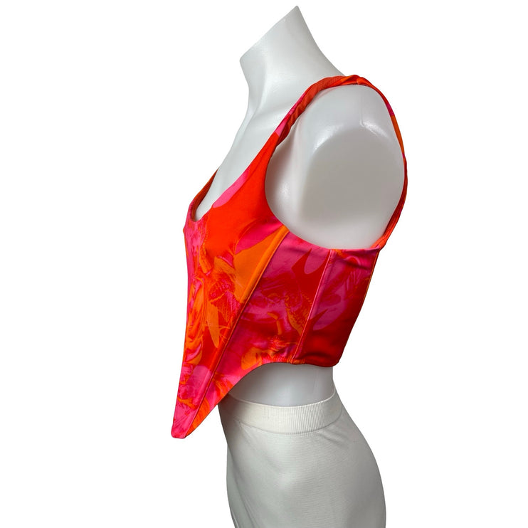White Fox Coral Pink Marble Longline Sleeveless Corset Bustier Crop Top Size S
