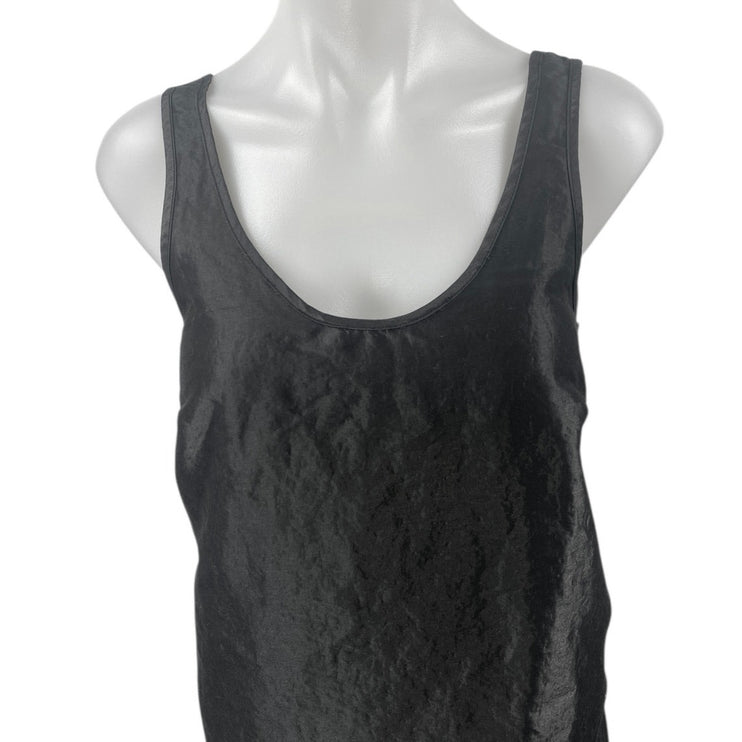 NEW Zara Black Silky Satin Sleeveless Scoop Neck Cami Mini Tank Slip Dress Sz M