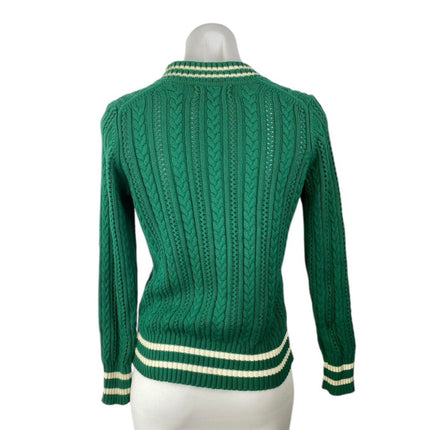 Liz Claiborne Women's Green Stripe Cable Knit V Neck Long Sleeve Sweater Top S