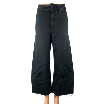 Zara Women's Black High Rise Raw Hem Wide Leg Baggy Palazzo Denim Jeans Size 6