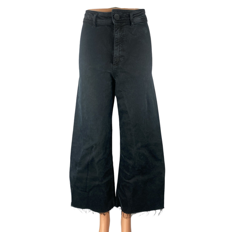 Zara Women's Black High Rise Raw Hem Wide Leg Baggy Palazzo Denim Jeans Size 6