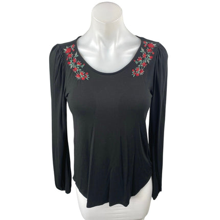 American Eagle Outfitters Black Floral Embroidered Long Sleeve Shirt Top Size S