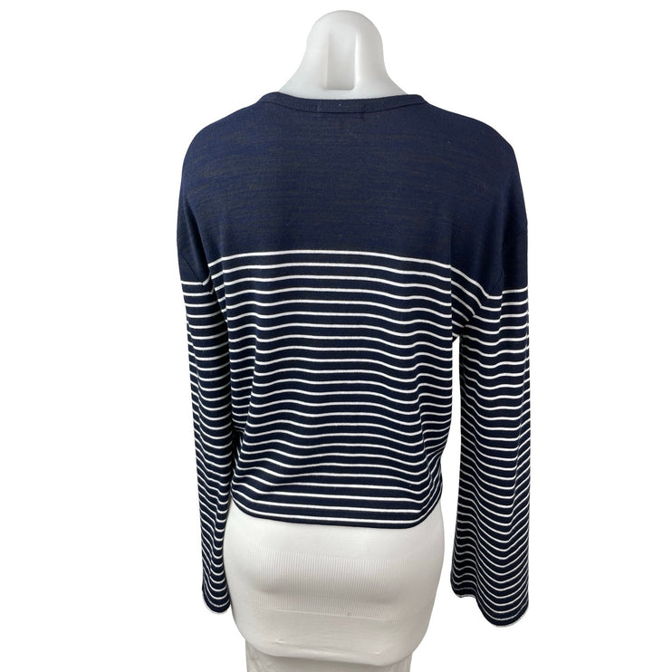 Rag & Bone Women's Navy Blue Striped Long Sleeve Boxy Knit Sweater Top Size S