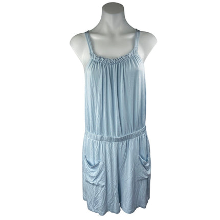 NEW Sybilla Blue Sleeveless Ruffle Scoop Neck Pocket Overall Romper Shorts XL