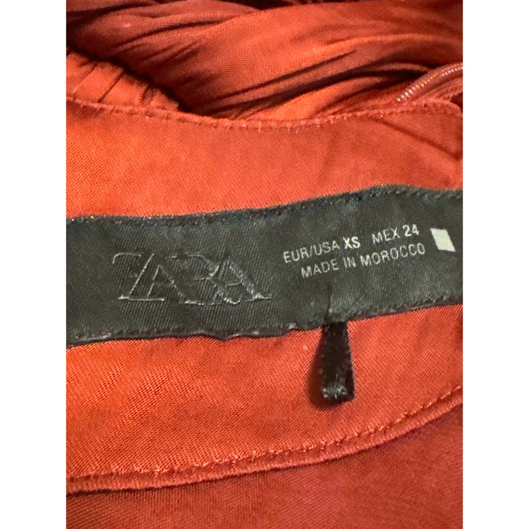 Zara Red Silk Satin Sleeveless Cutout High Neck Pleated A Line Maxi Dress Sz XS