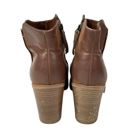 Mia Patton Women's Brown Faux Leather Pointed Toe Block Heel Ankle Booties 7.5