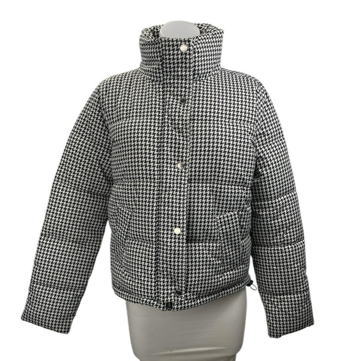 Hollister Women's Black White Houndstooth Long Sleeve Puffer Coat Jacket Size S
