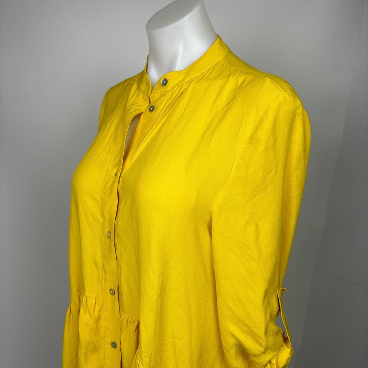 Zara NWOT Women's Yellow Roll Tab Sleeve Button Down Mini Shirt Dress Size S