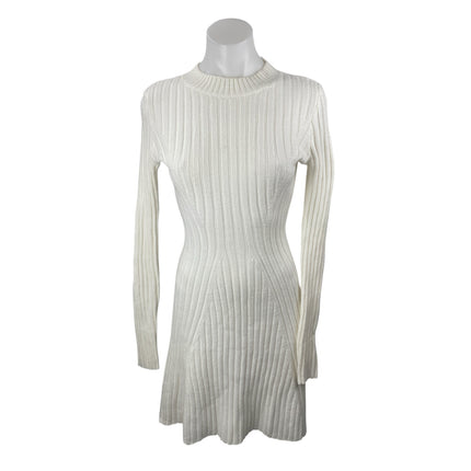 Hollister White Rib Knit Long Sleeve Mock Neck Ribbed Knit Mini A Line Dress S