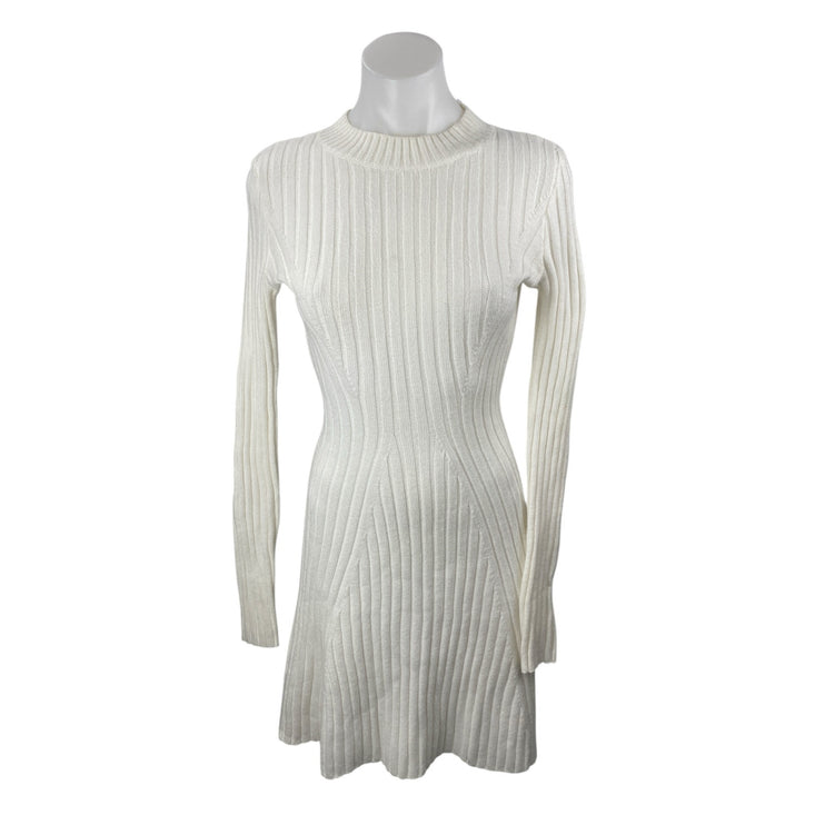 Hollister White Rib Knit Long Sleeve Mock Neck Ribbed Knit Mini A Line Dress S