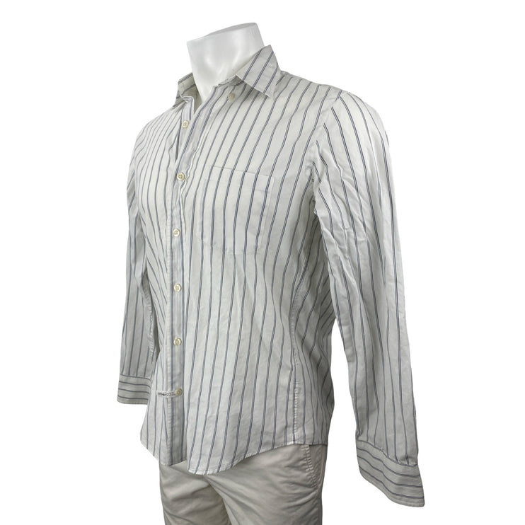 J.Crew Men's White Striped Collared Long Sleeve Slim Button Down Shirt Top Sz M