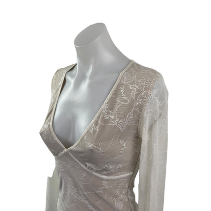 I.AM.GIA Yvette Womens Sheer Mesh Floral Lace V Neck Long Sleeve Blouse Top Sz S