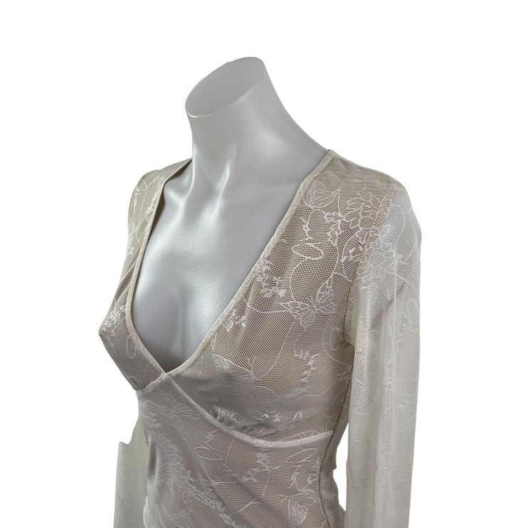 I.AM.GIA Yvette Womens Sheer Mesh Floral Lace V Neck Long Sleeve Blouse Top Sz S