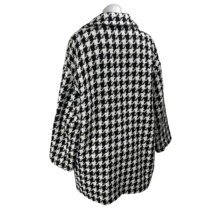 Forever 21 Women's Black White Tweed Houndstooth Checkered Overcoat Jacket Sz S