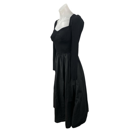 Moon River Mixed Media Black Sweetheart Neck Long Sleeve  Midi Flare A-Line XS